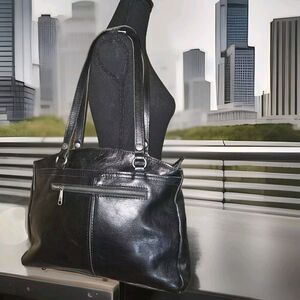 Patricia Nash Poppy Tote Shoulder Handbag Women’s Black Genuine Leather Zip Bag